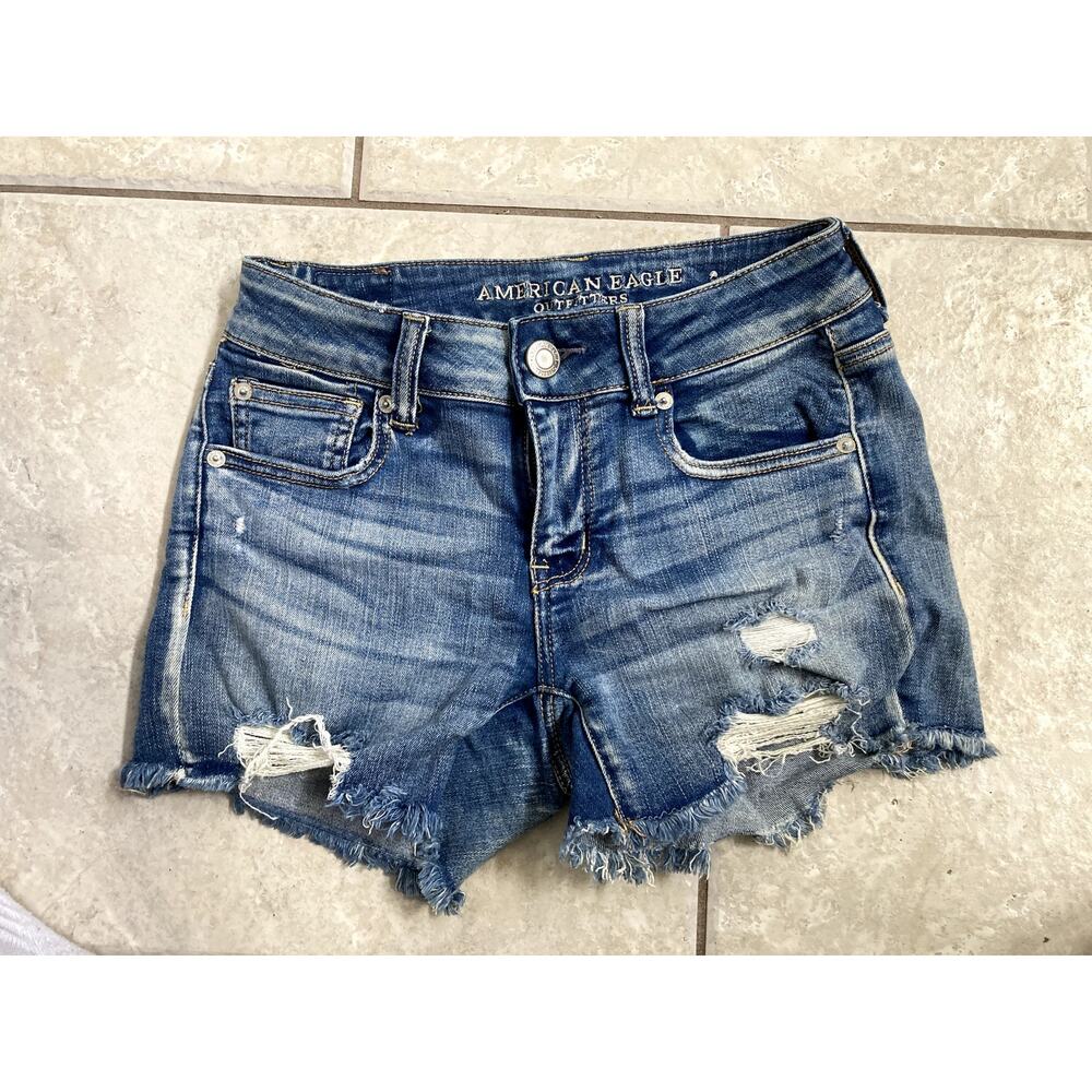 Distressed blue jean women's short American Eagle